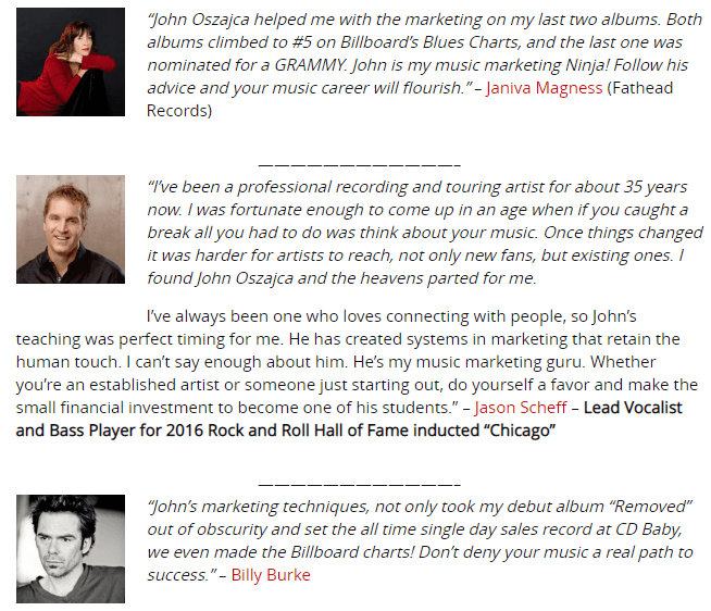 Music Marketing Manifesto Testimonials