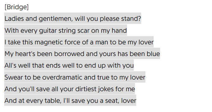 bridge in song taylor swift