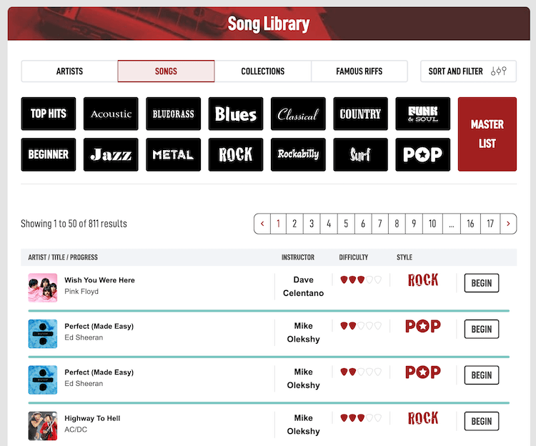 song library guitartricks